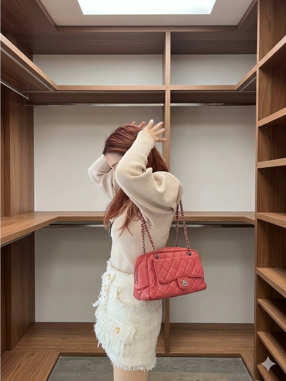 Chanel Red Python Quilted Classic Shoulder Bag